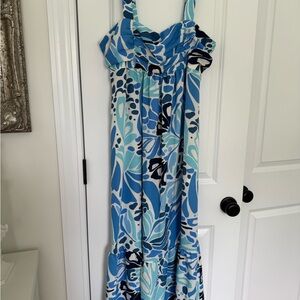 Resort wear Blue and White Maxi Sundress Sz L